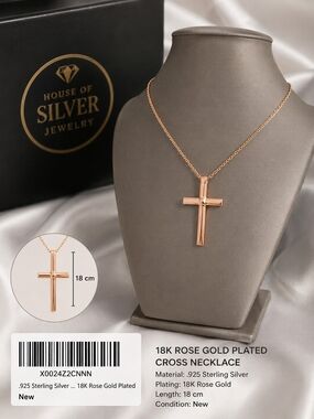 18K Rose Gold Cross Necklace - Rose Gold